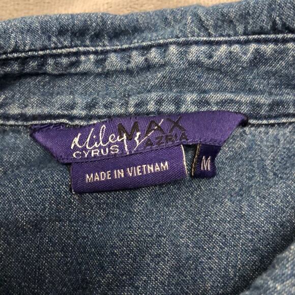 Miley Cyrus & Max Azria Distressed Denim Shirt Juniors Size Medium Snap Front - Picture 5 of 7